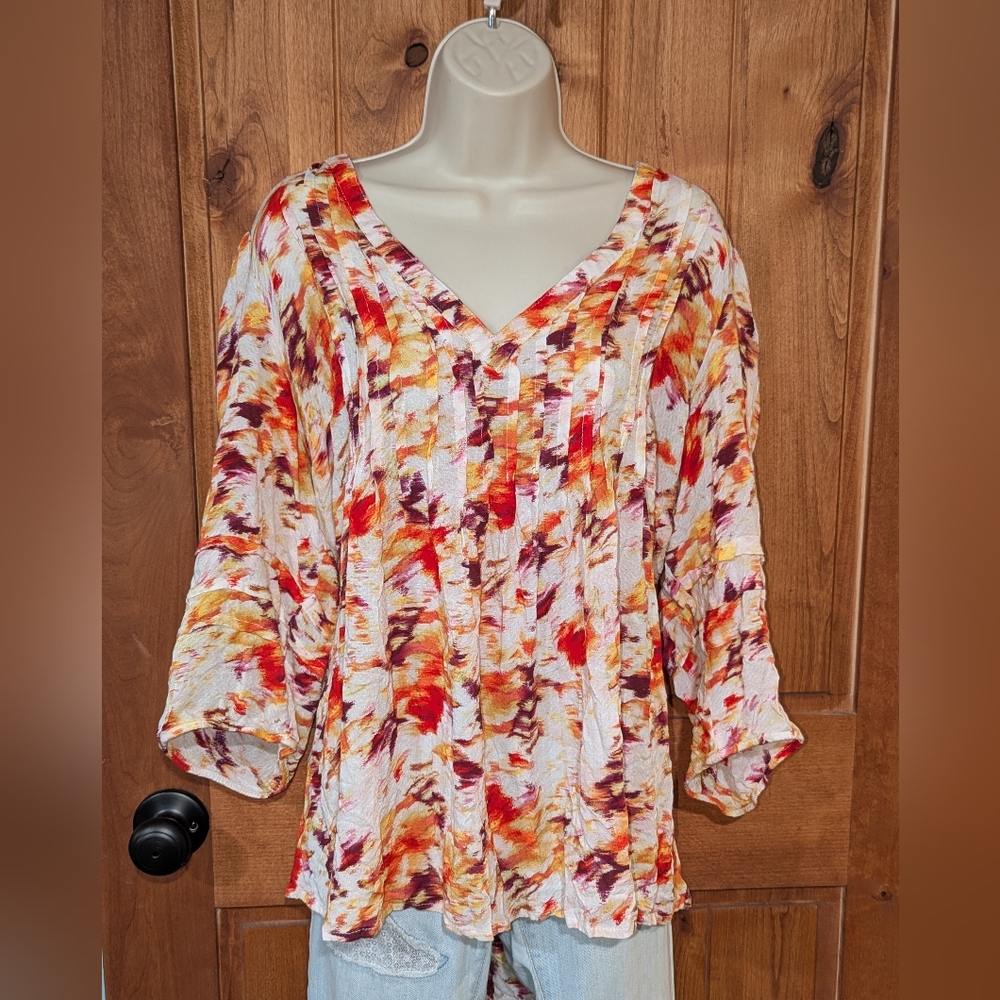 Terra & Sky Colorful‎ V-Neck Blouse